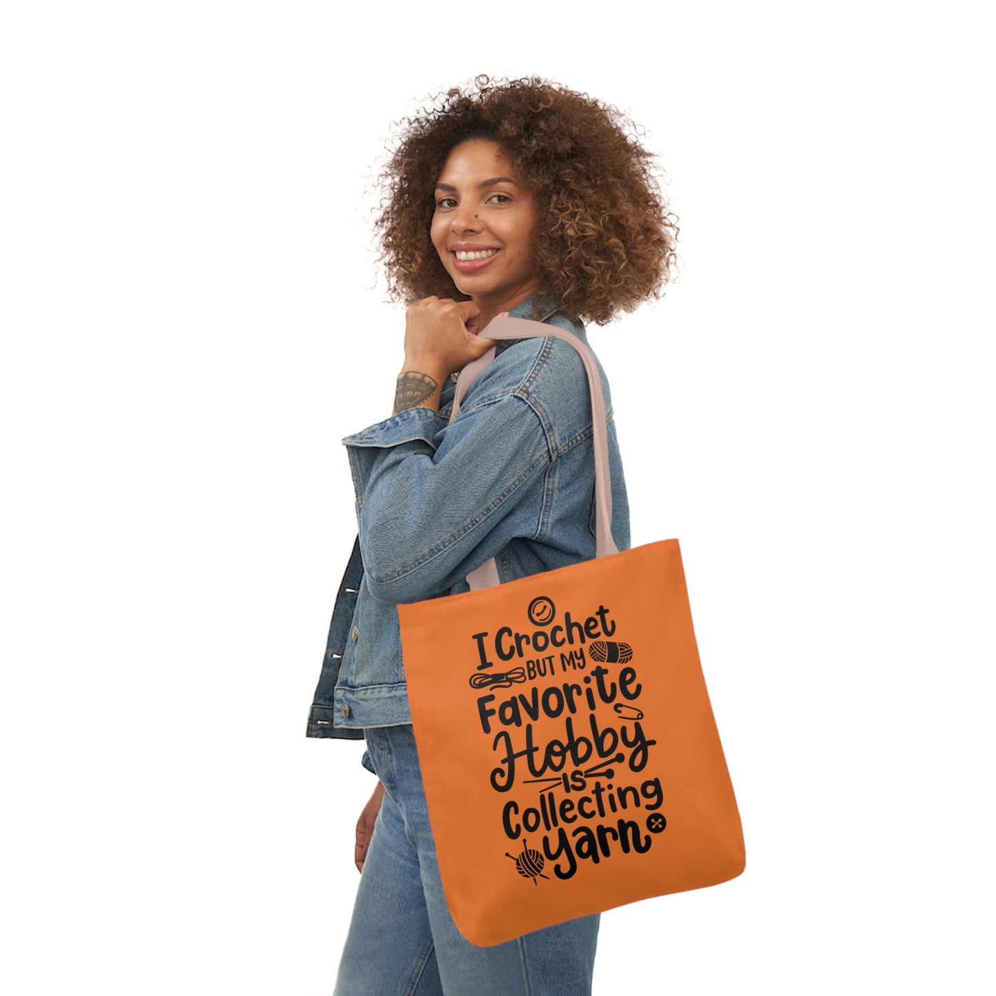 My Favorite Hobby Is Collecting Yarn, Funny Crochet Saying Canvas Tote Bag, 5-Color Straps 3 Sizes
