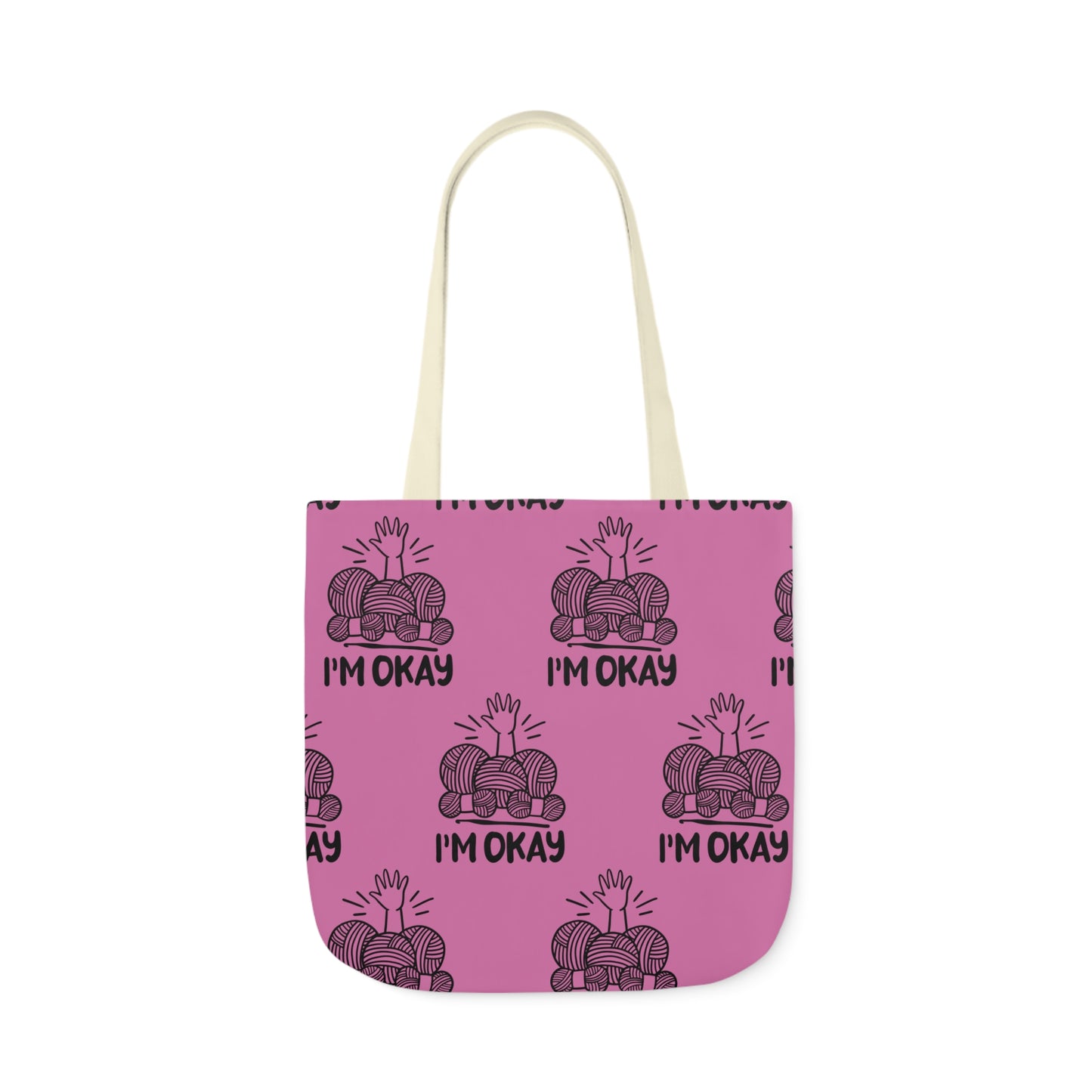 I'm Okay Pattern Canvas Tote Bag, 5-Color Straps, 3 Background Colors, 3 Sizes