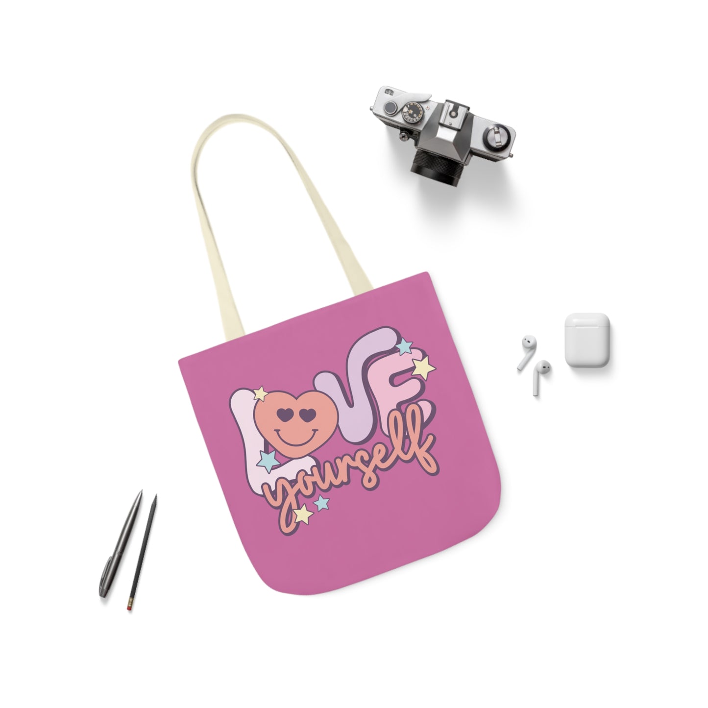 Love Yourself, Inspirational Canvas Tote Bag, 5-Color Straps, 3 Sizes