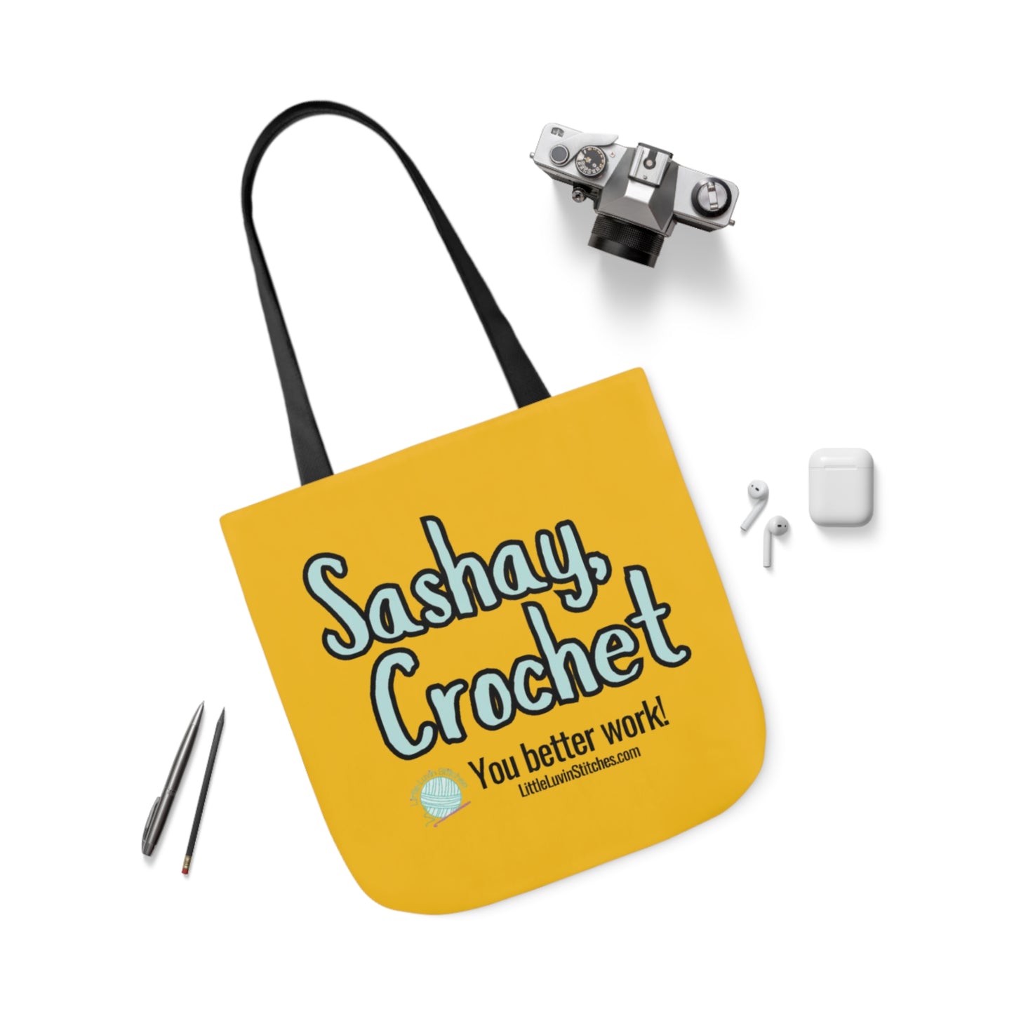 Sashay Crochet Cute Saying Canvas Tote Bag, 5-Color Straps, 3 Sizes