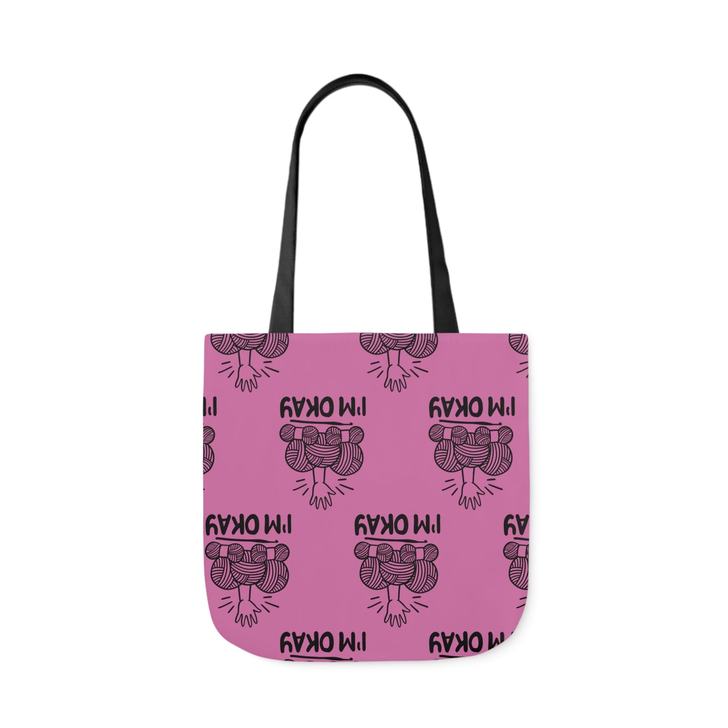 I'm Okay Pattern Canvas Tote Bag, 5-Color Straps, 3 Background Colors, 3 Sizes