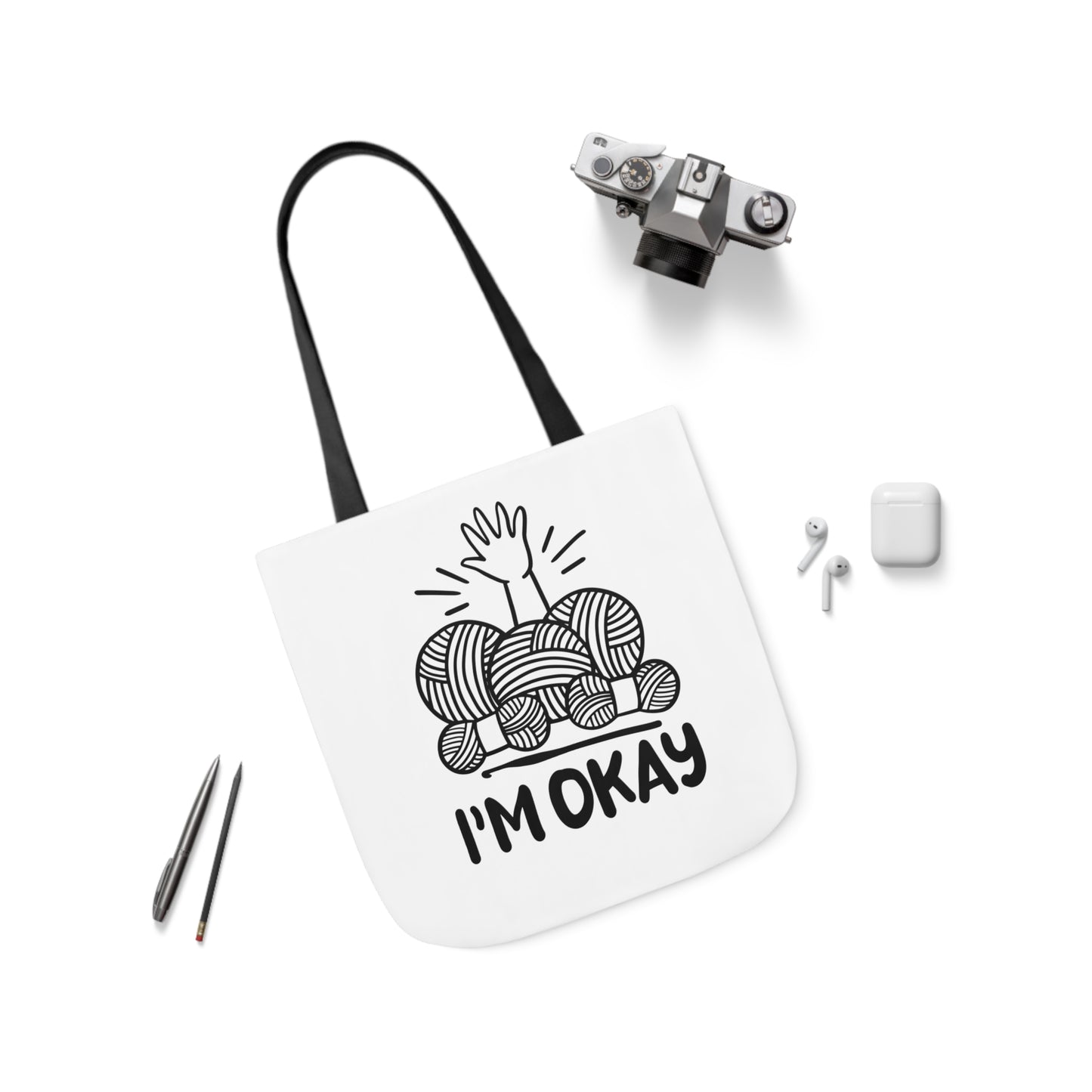 I'm Okay Cute Crochet Themed Canvas Tote Bag, 5-Color Straps
