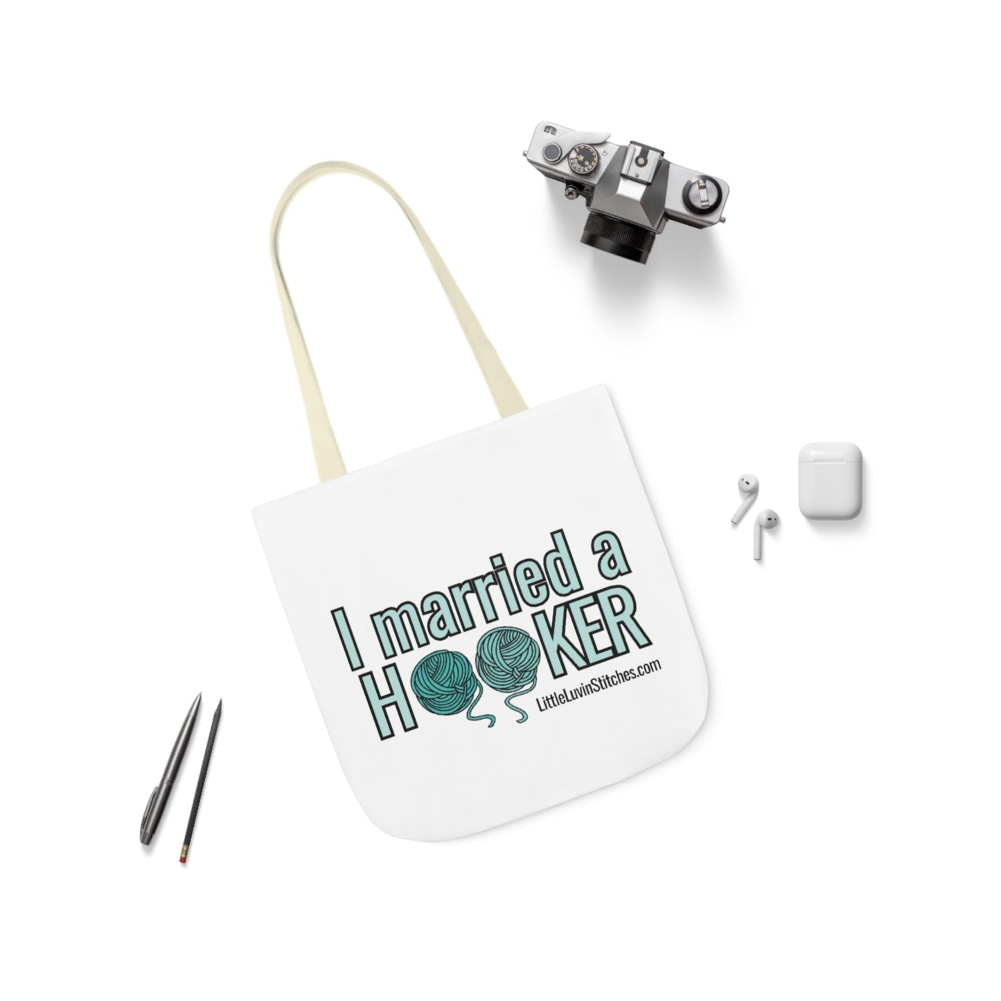 Cute Crochet Saying Canvas Tote Bag, 5-Color Straps, 3 Sizes