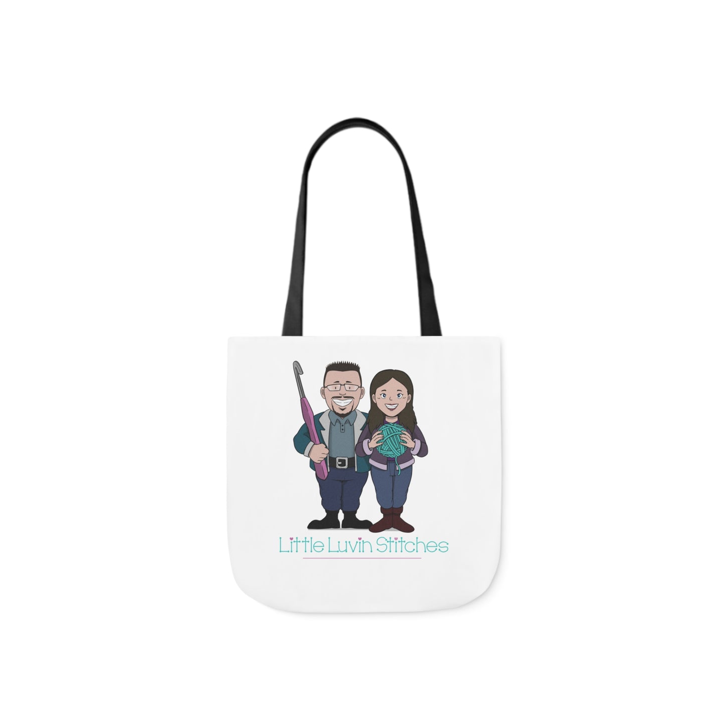 Crochet Couple Canvas Tote Bag, 5-Color Straps, 3 Sizes