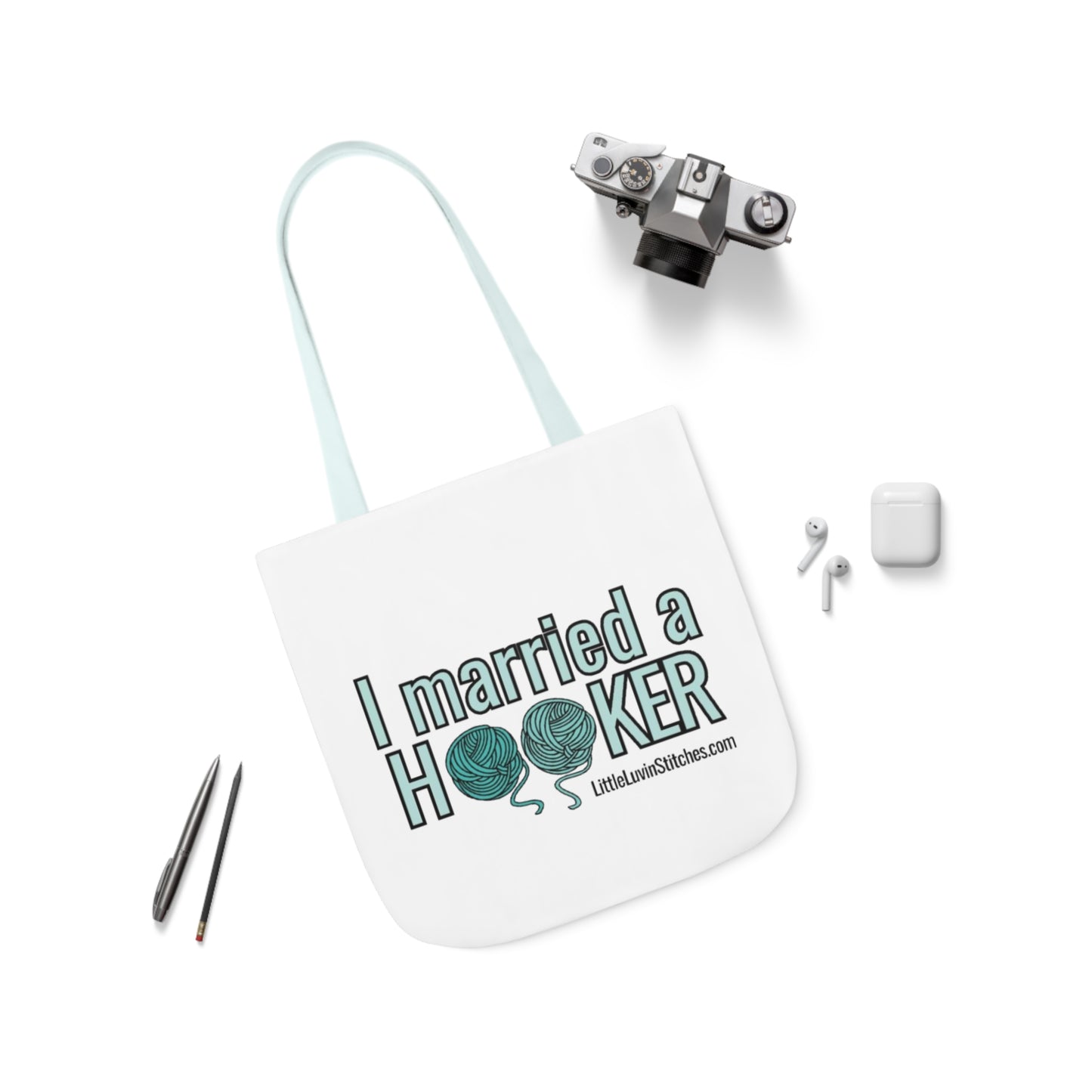 Cute Crochet Saying Canvas Tote Bag, 5-Color Straps, 3 Sizes