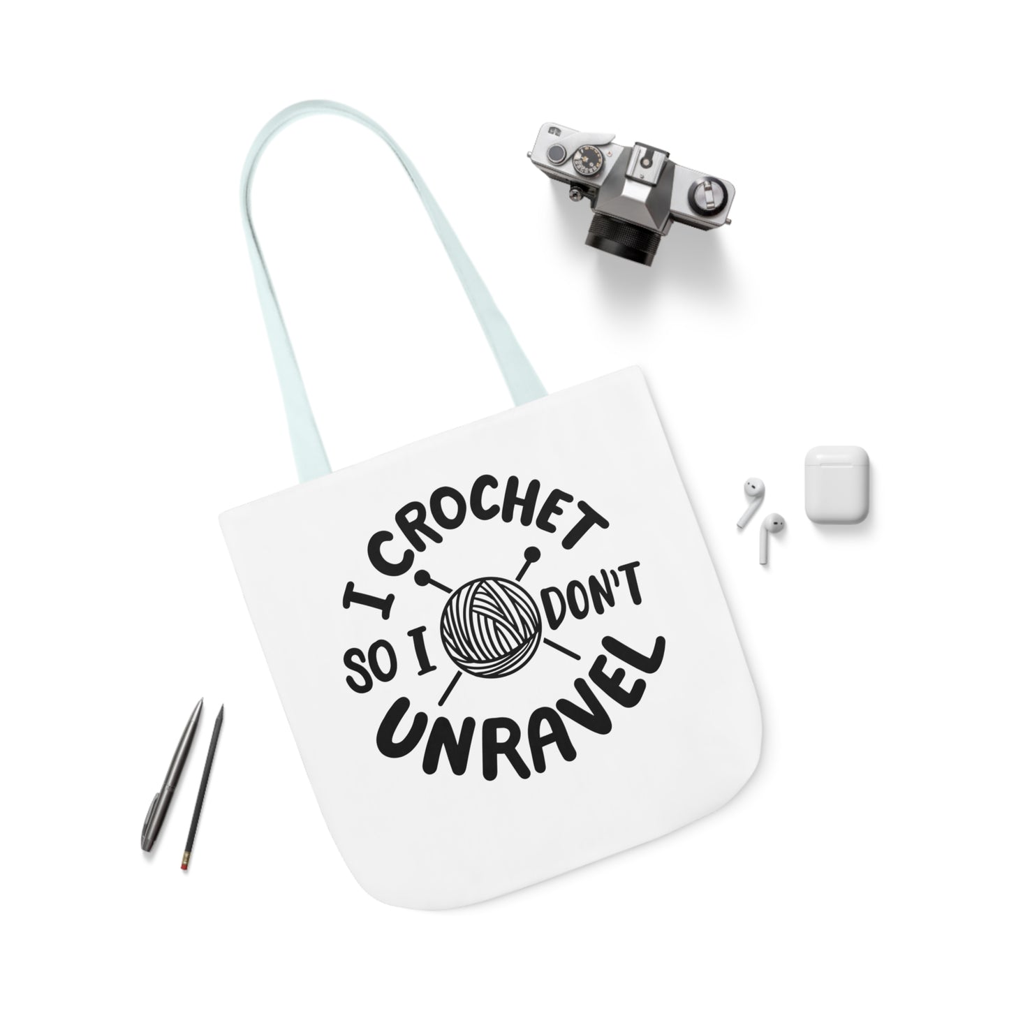 I Crochet So I Don't Unravel Cute Canvas Tote Bag, 5-Color Straps, 3 Sizes, Yarn Bag