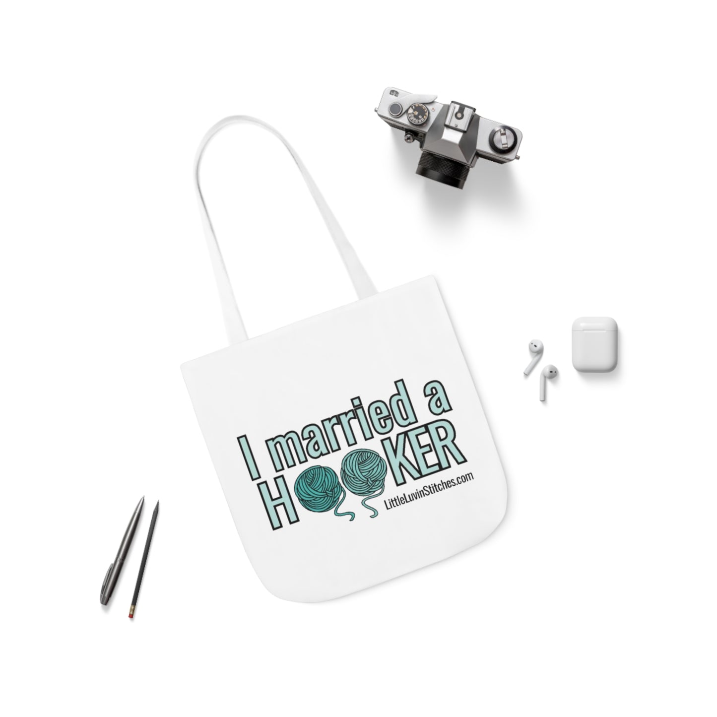 Cute Crochet Saying Canvas Tote Bag, 5-Color Straps, 3 Sizes