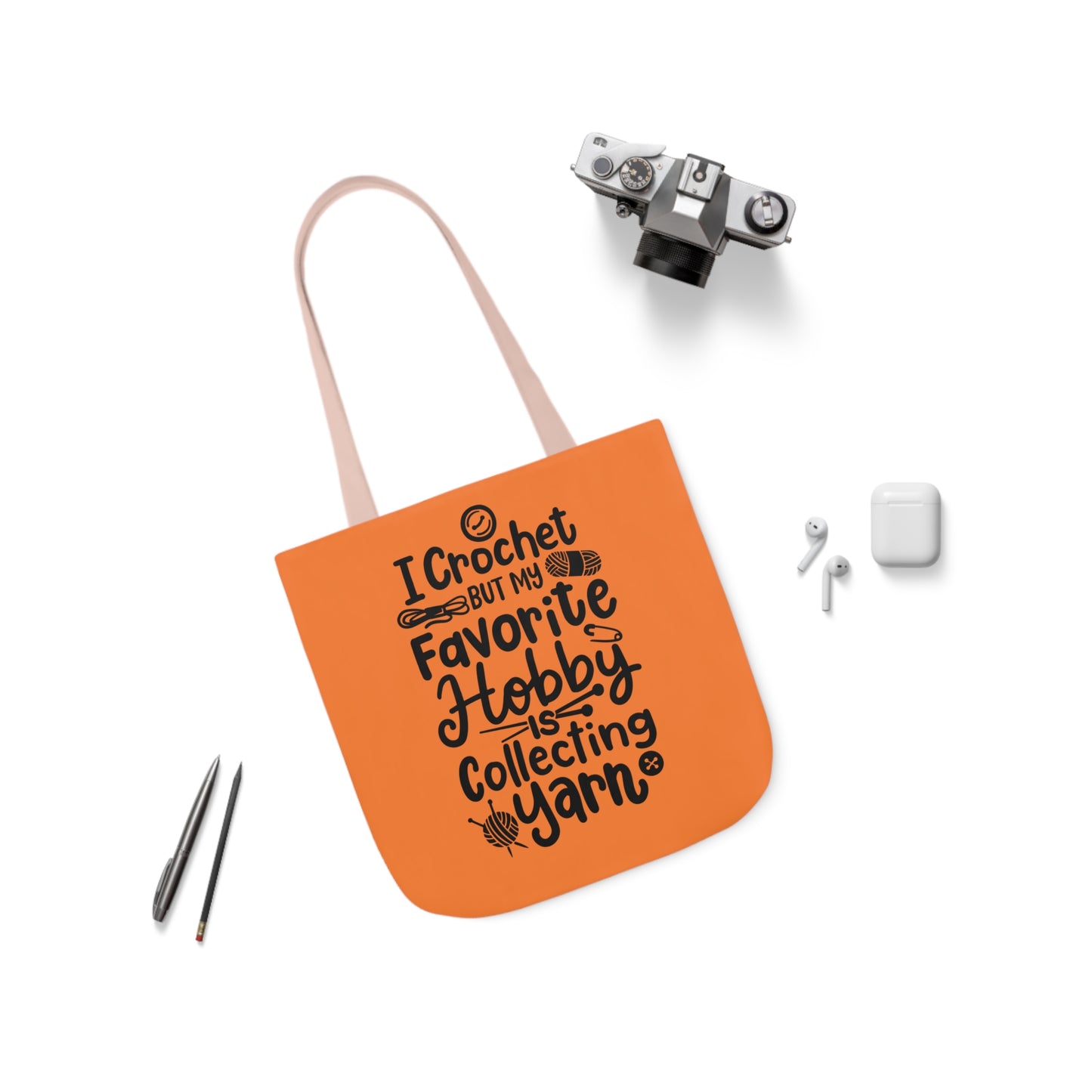 My Favorite Hobby Is Collecting Yarn, Funny Crochet Saying Canvas Tote Bag, 5-Color Straps 3 Sizes