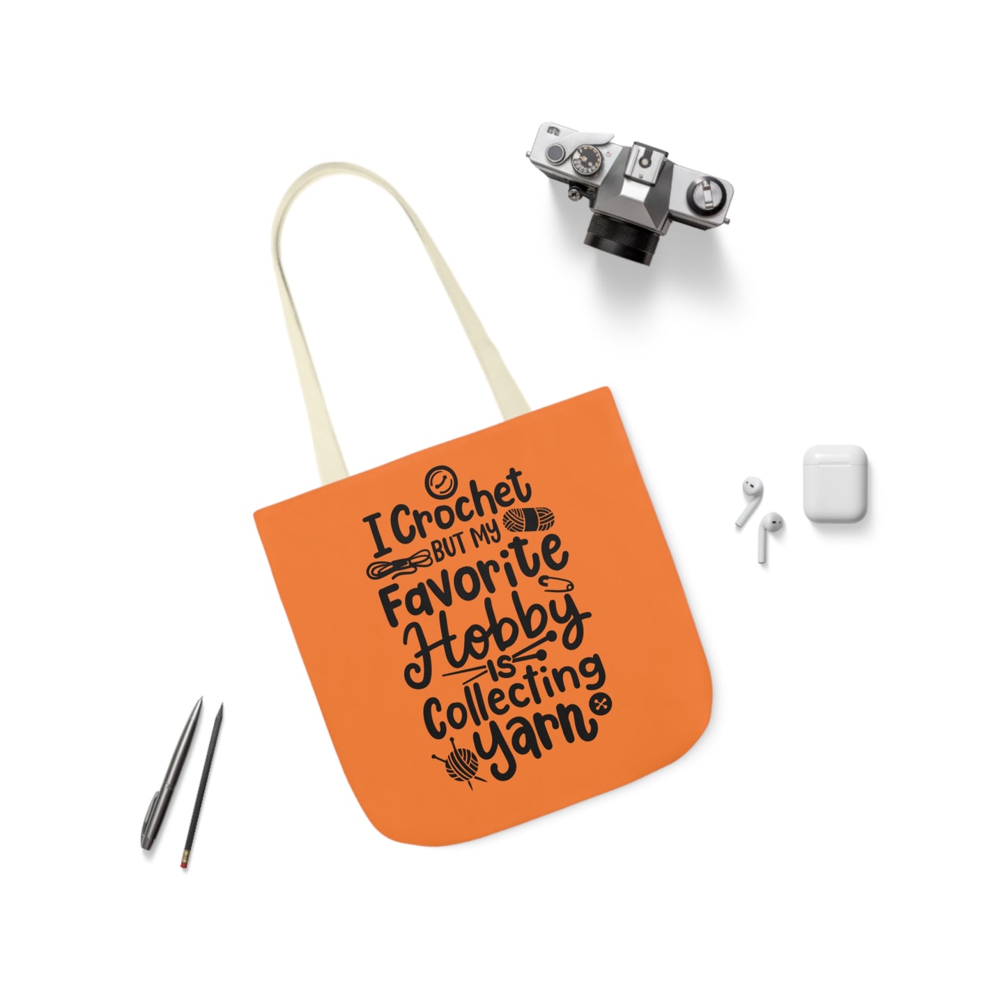 My Favorite Hobby Is Collecting Yarn, Funny Crochet Saying Canvas Tote Bag, 5-Color Straps 3 Sizes