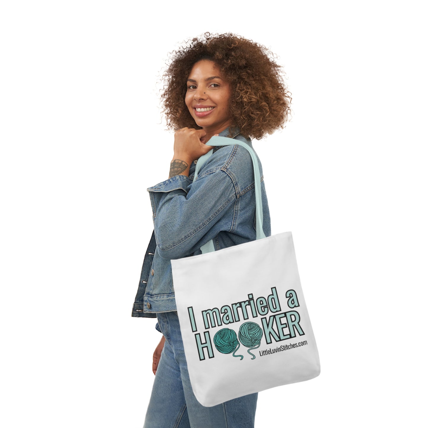 Cute Crochet Saying Canvas Tote Bag, 5-Color Straps, 3 Sizes