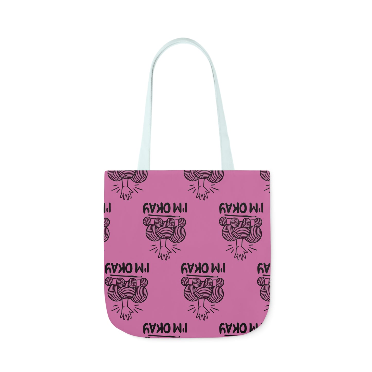 I'm Okay Pattern Canvas Tote Bag, 5-Color Straps, 3 Background Colors, 3 Sizes