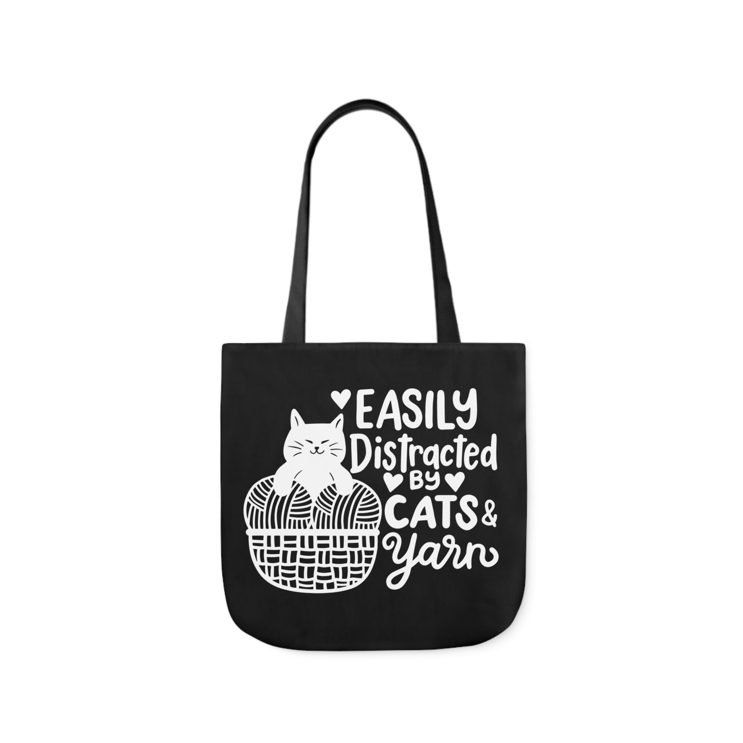 Easily distracted By Cats and Yarn, Canvas Tote Bag, 5-Color Straps, 3 Sizes Yarn Bag