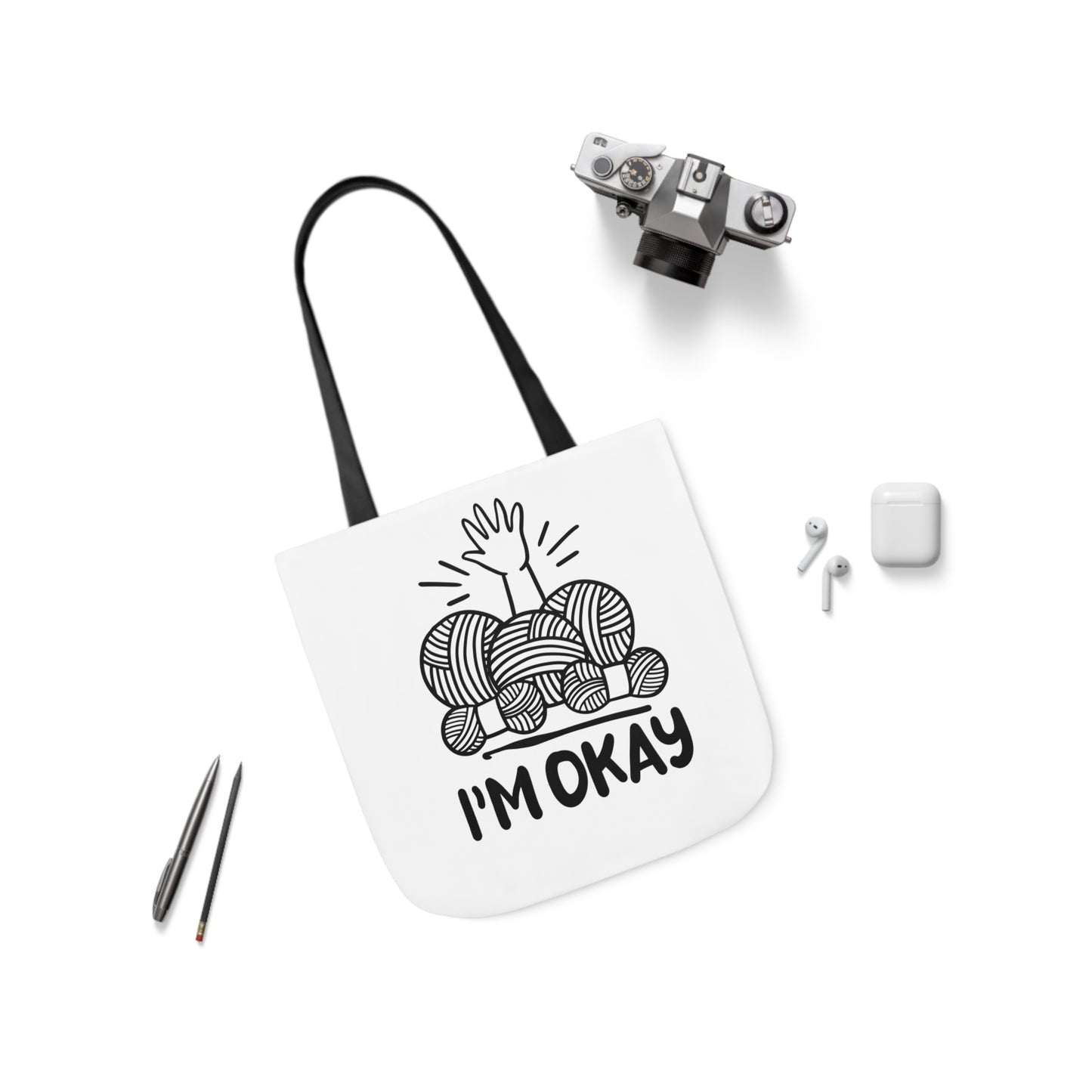 I'm Okay Cute Crochet Themed Canvas Tote Bag, 5-Color Straps