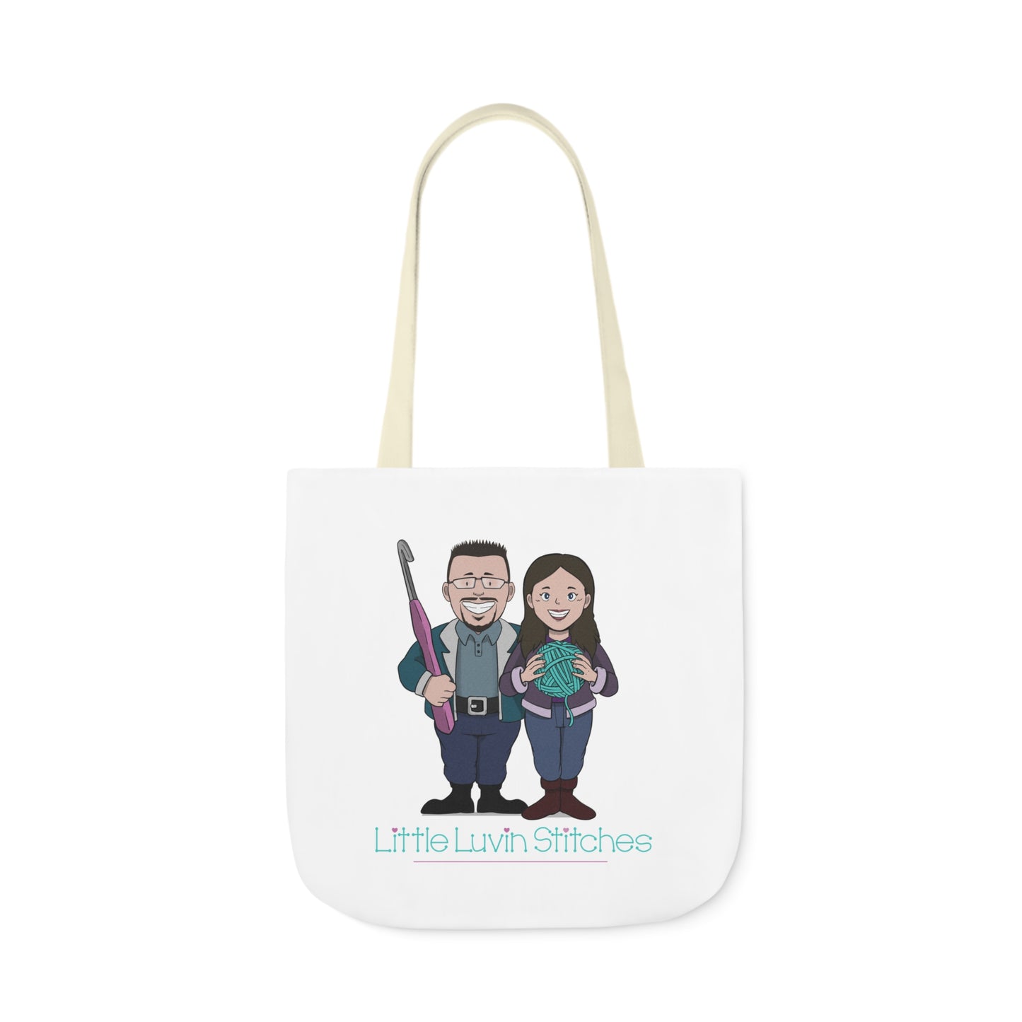 Crochet Couple Canvas Tote Bag, 5-Color Straps, 3 Sizes