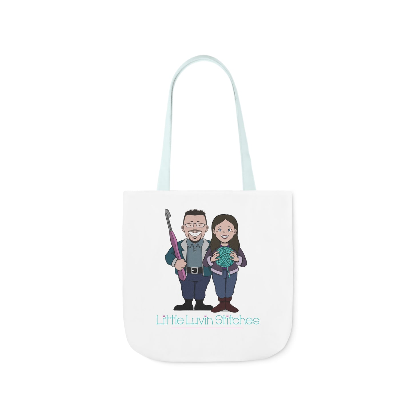 Crochet Couple Canvas Tote Bag, 5-Color Straps, 3 Sizes