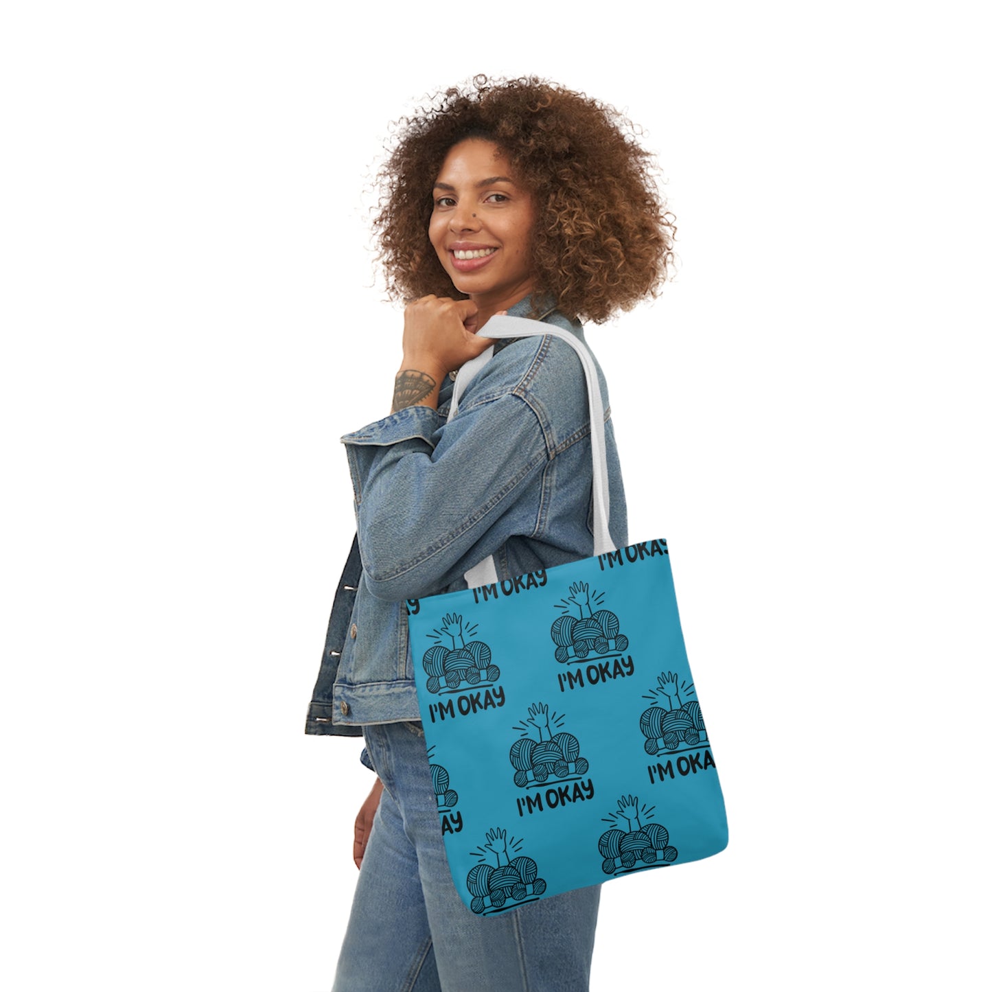 I'm Okay Pattern Canvas Tote Bag, 5-Color Straps, 3 Background Colors, 3 Sizes