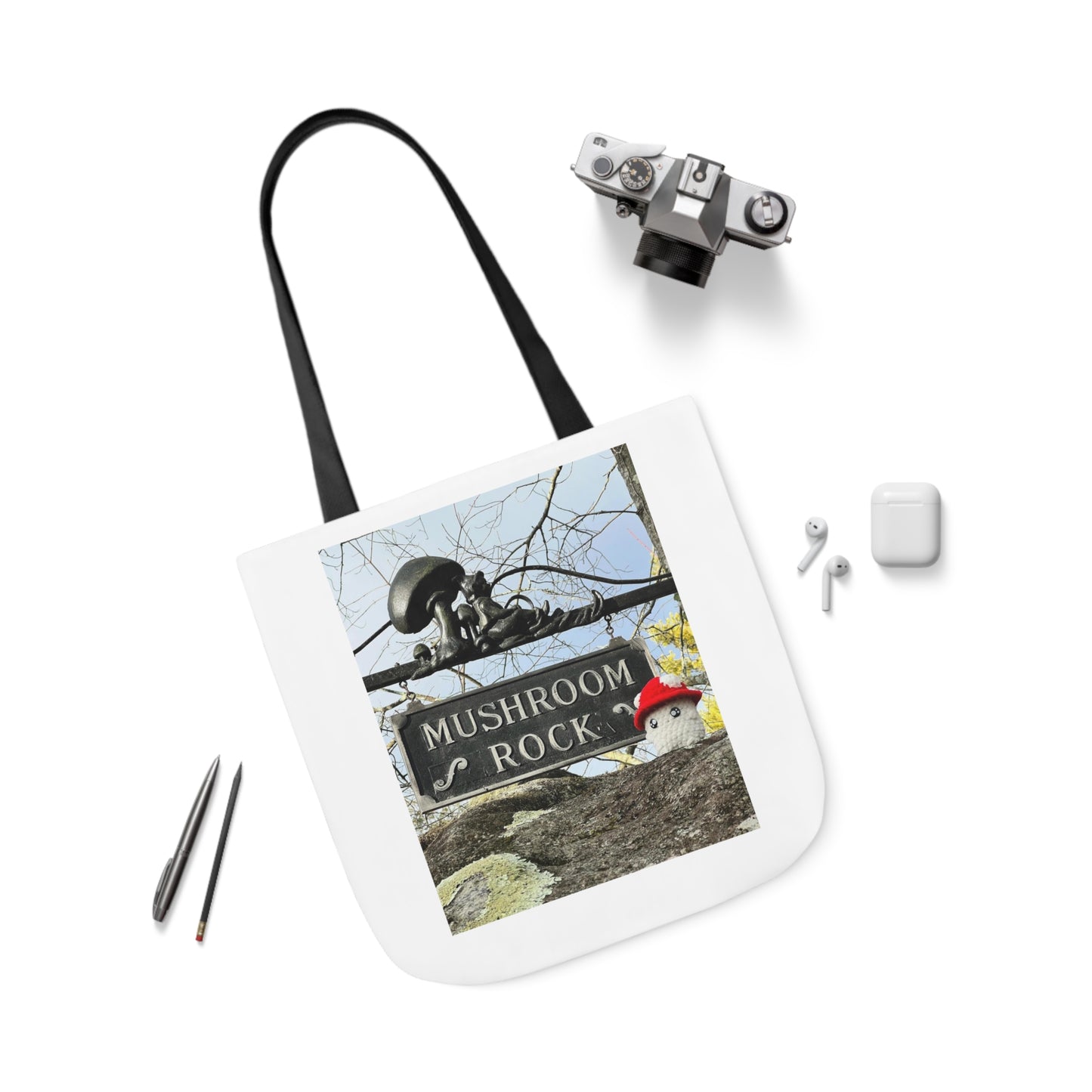 Mac the Mushroom Adventure Canvas Tote Bag, 3 Sizes, 5-Color Straps