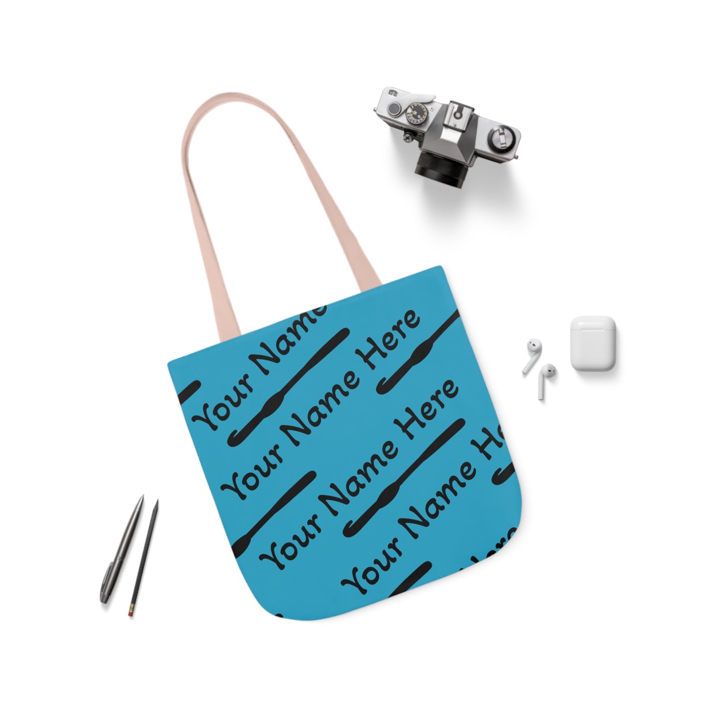Personalized Yarn Bag, Cute Name Bag with Crochet Hook Graphic Canvas Tote Bag, 5-Color Straps