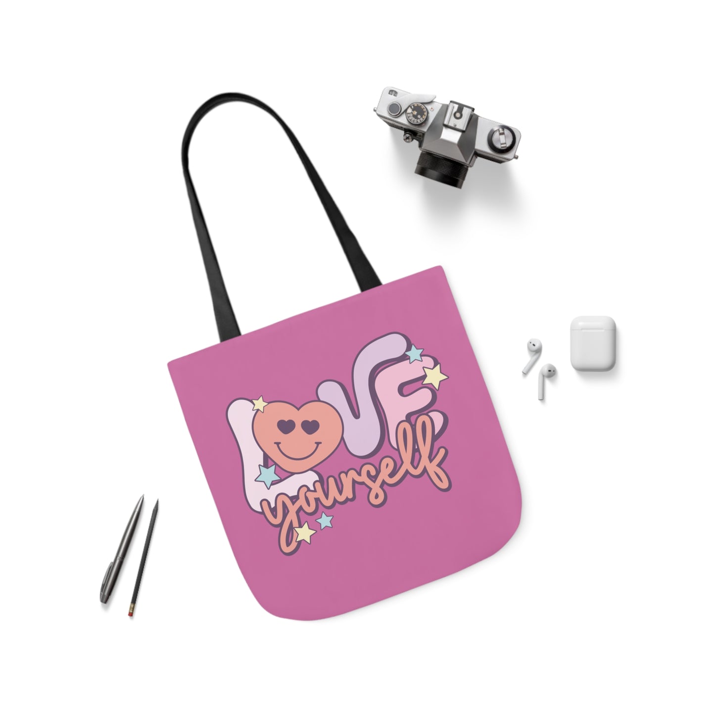 Love Yourself, Inspirational Canvas Tote Bag, 5-Color Straps, 3 Sizes