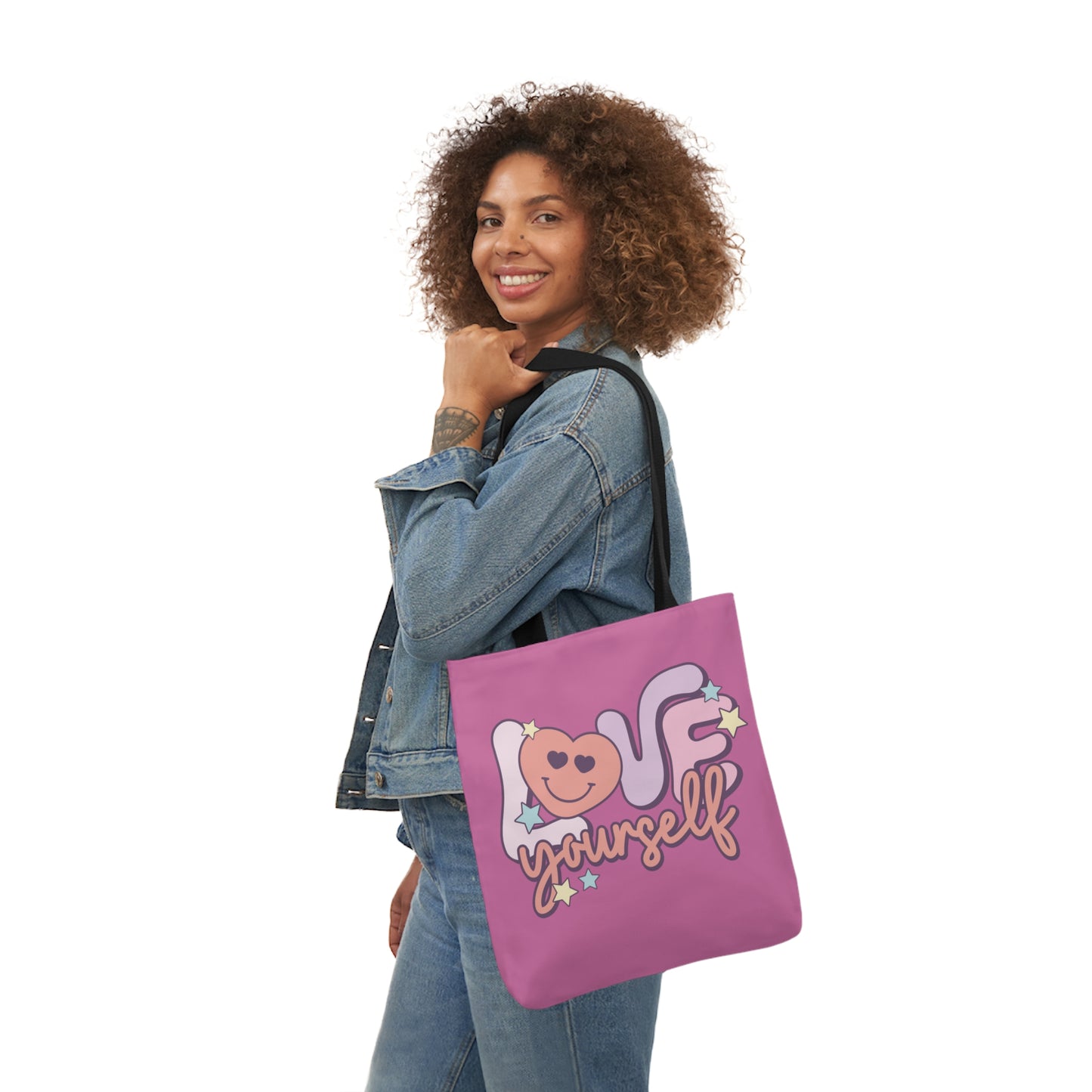 Love Yourself, Inspirational Canvas Tote Bag, 5-Color Straps, 3 Sizes