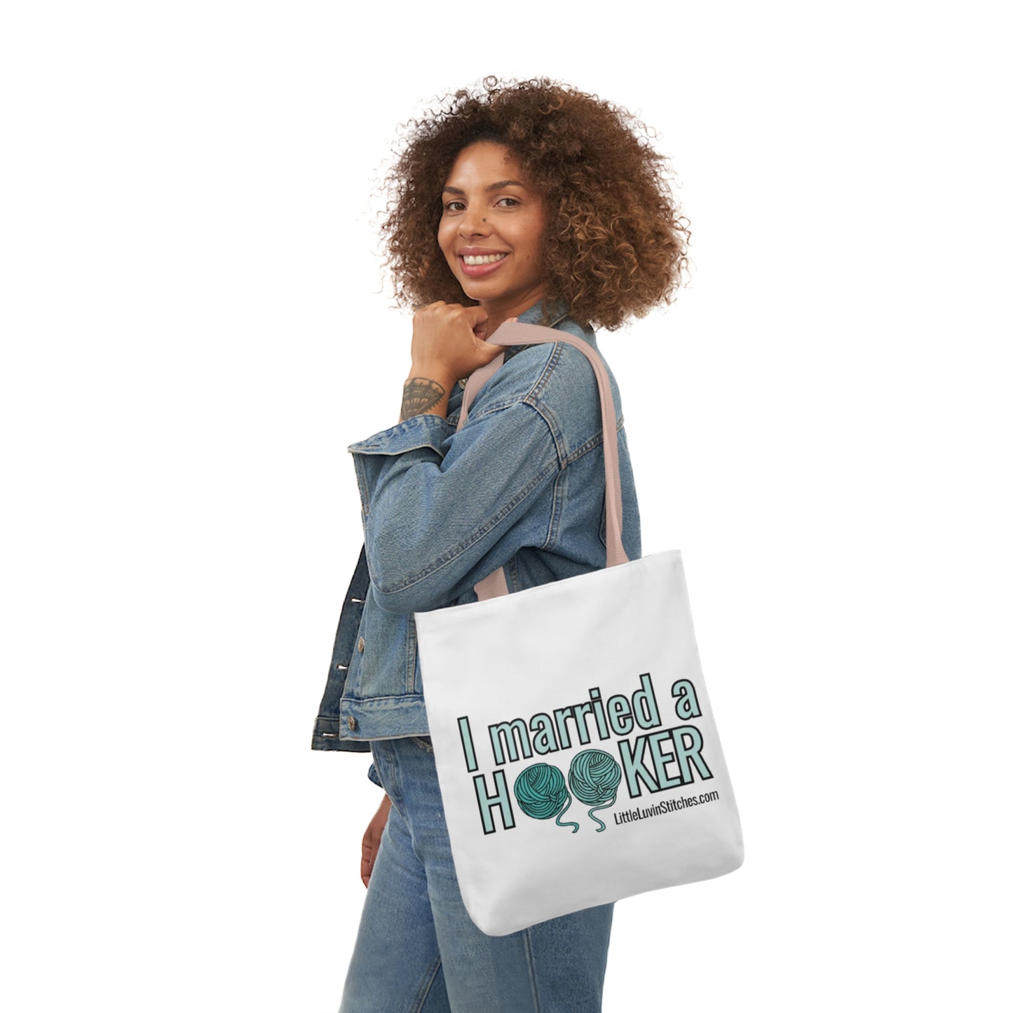Cute Crochet Saying Canvas Tote Bag, 5-Color Straps, 3 Sizes