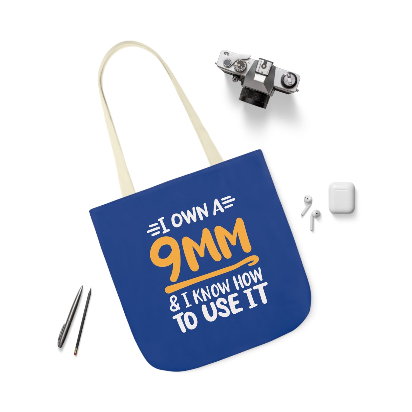 I own a 9mm and I know how to use it, Canvas Tote Bag, 3 Color Choices, 5-Color Straps, 3 Sizes