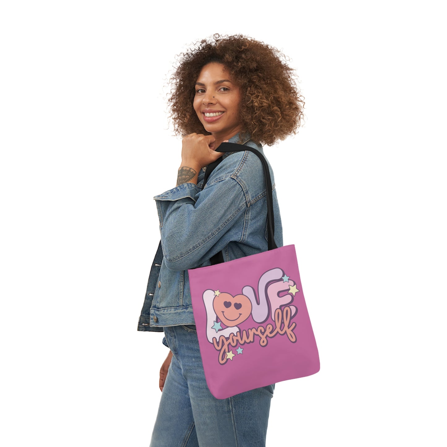 Love Yourself, Inspirational Canvas Tote Bag, 5-Color Straps, 3 Sizes
