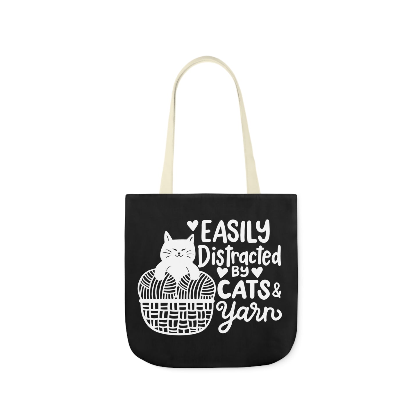 Easily distracted By Cats and Yarn, Canvas Tote Bag, 5-Color Straps, 3 Sizes Yarn Bag