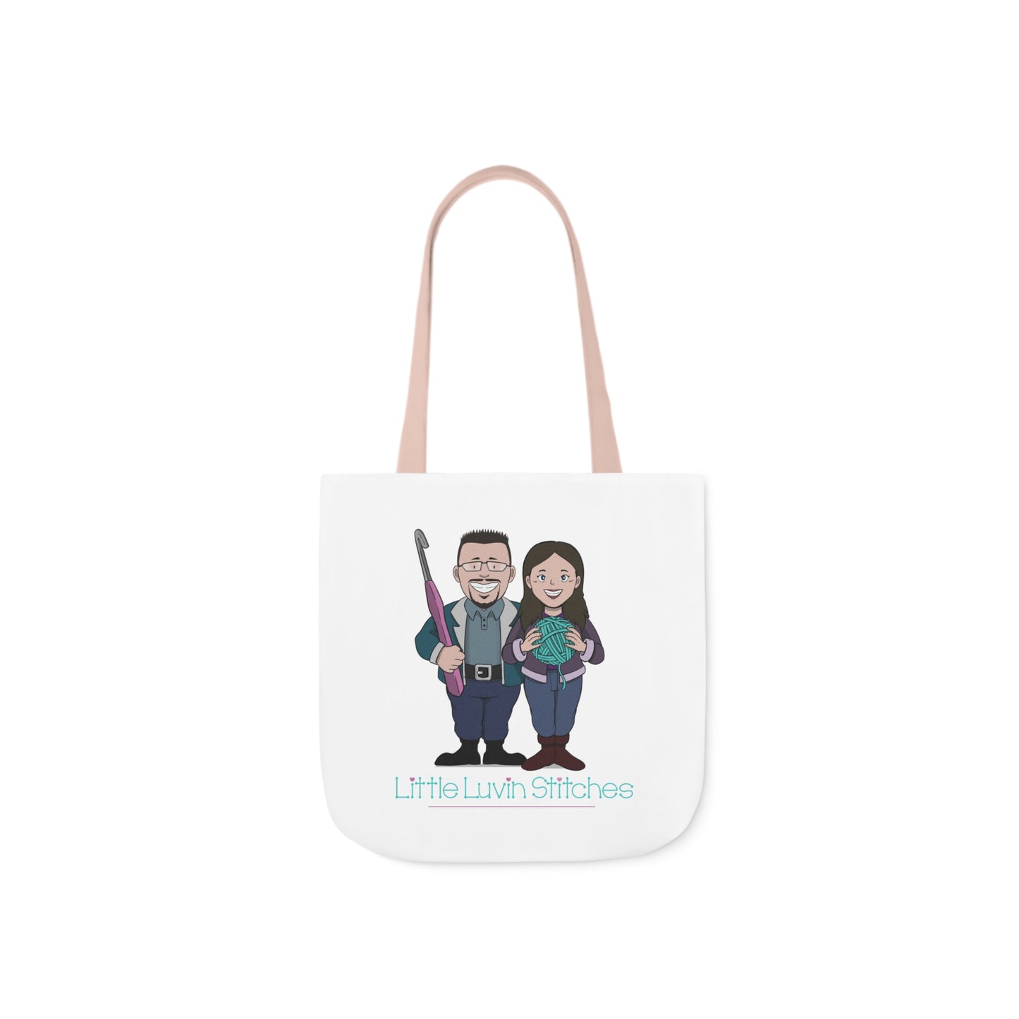 Crochet Couple Canvas Tote Bag, 5-Color Straps, 3 Sizes