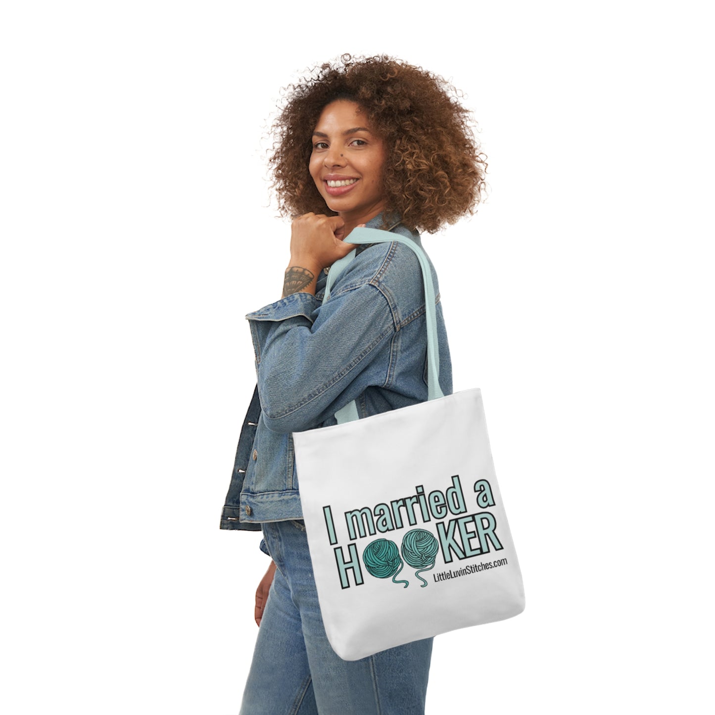 Cute Crochet Saying Canvas Tote Bag, 5-Color Straps, 3 Sizes