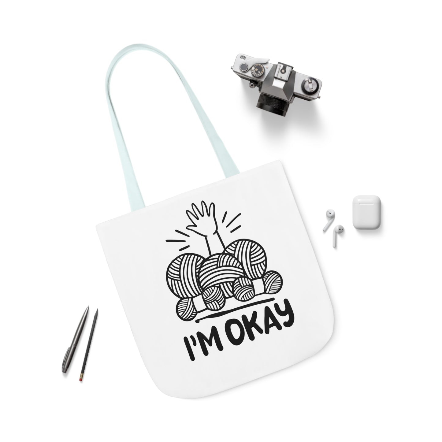 I'm Okay Cute Crochet Themed Canvas Tote Bag, 5-Color Straps