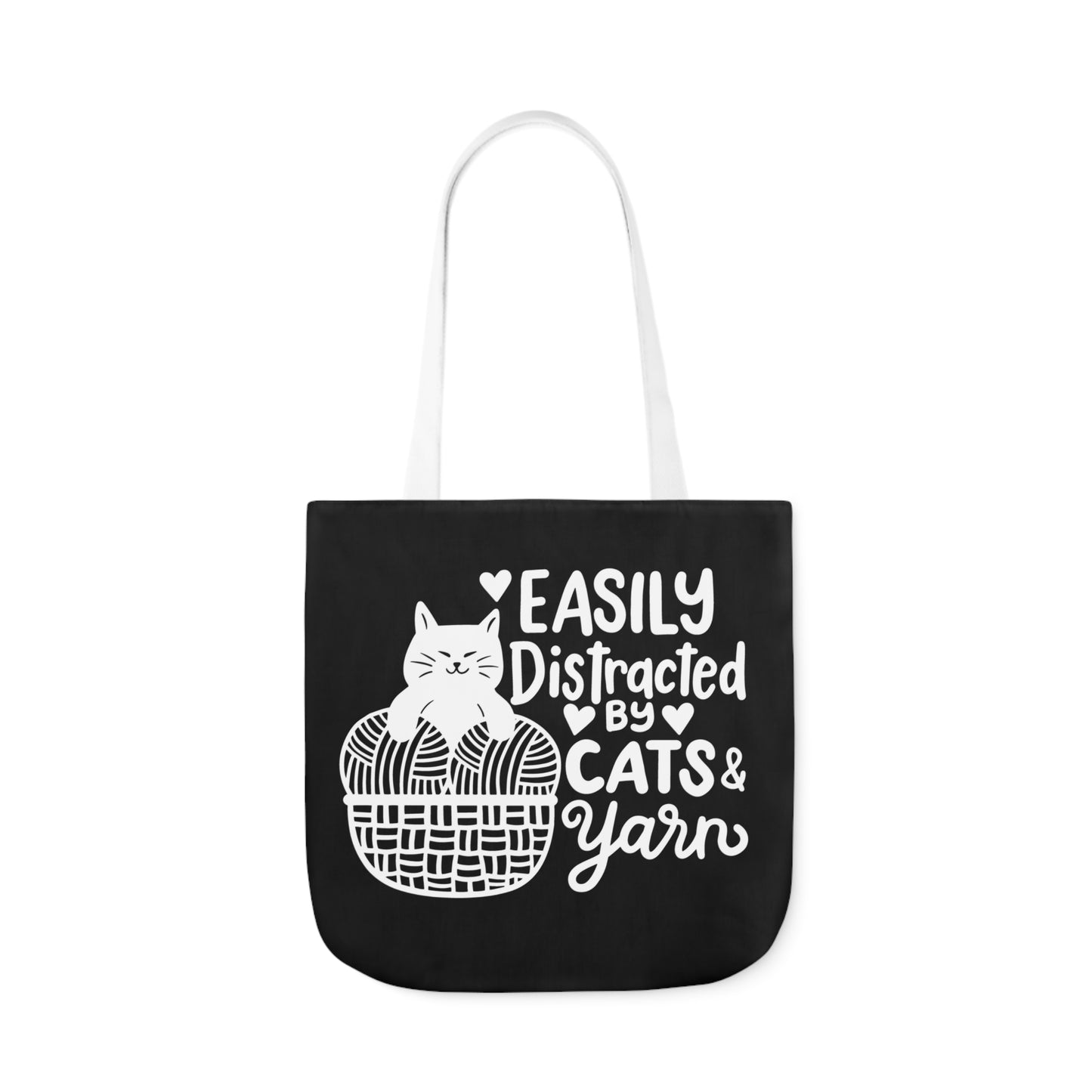 Easily distracted By Cats and Yarn, Canvas Tote Bag, 5-Color Straps, 3 Sizes Yarn Bag