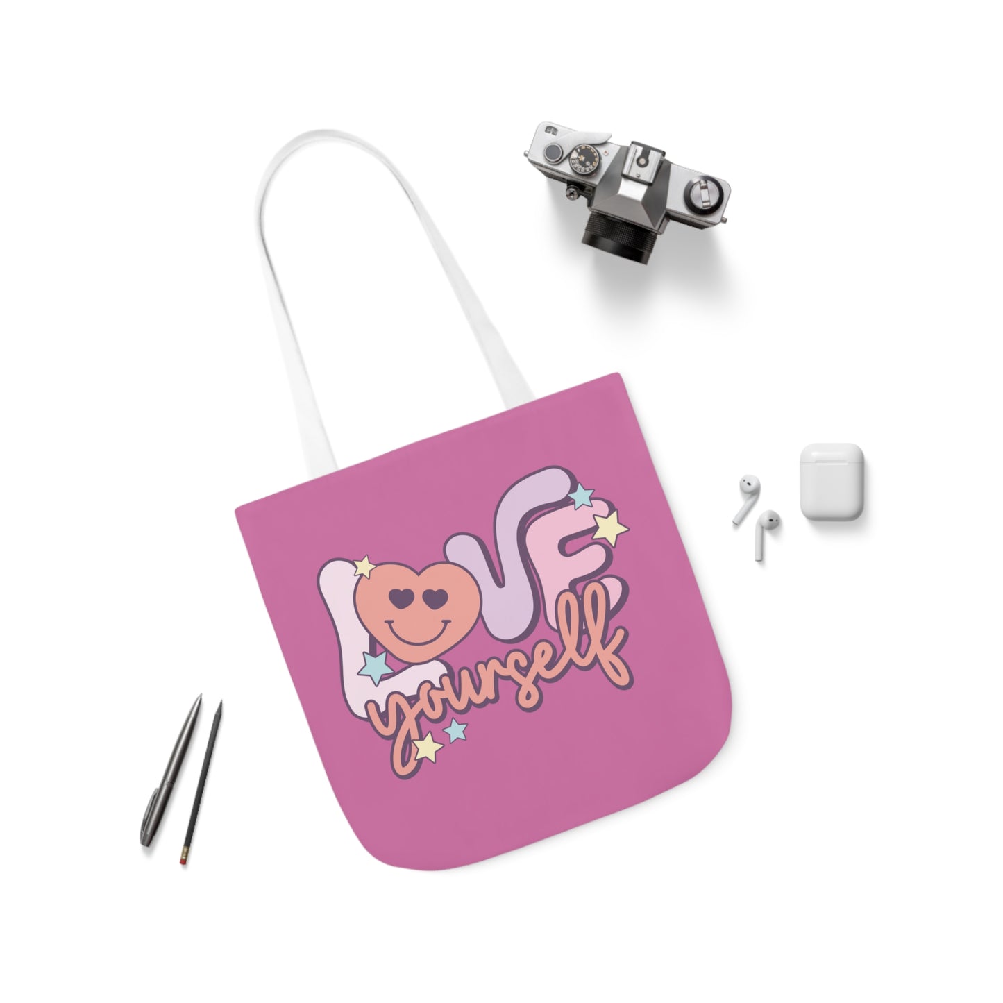 Love Yourself, Inspirational Canvas Tote Bag, 5-Color Straps, 3 Sizes