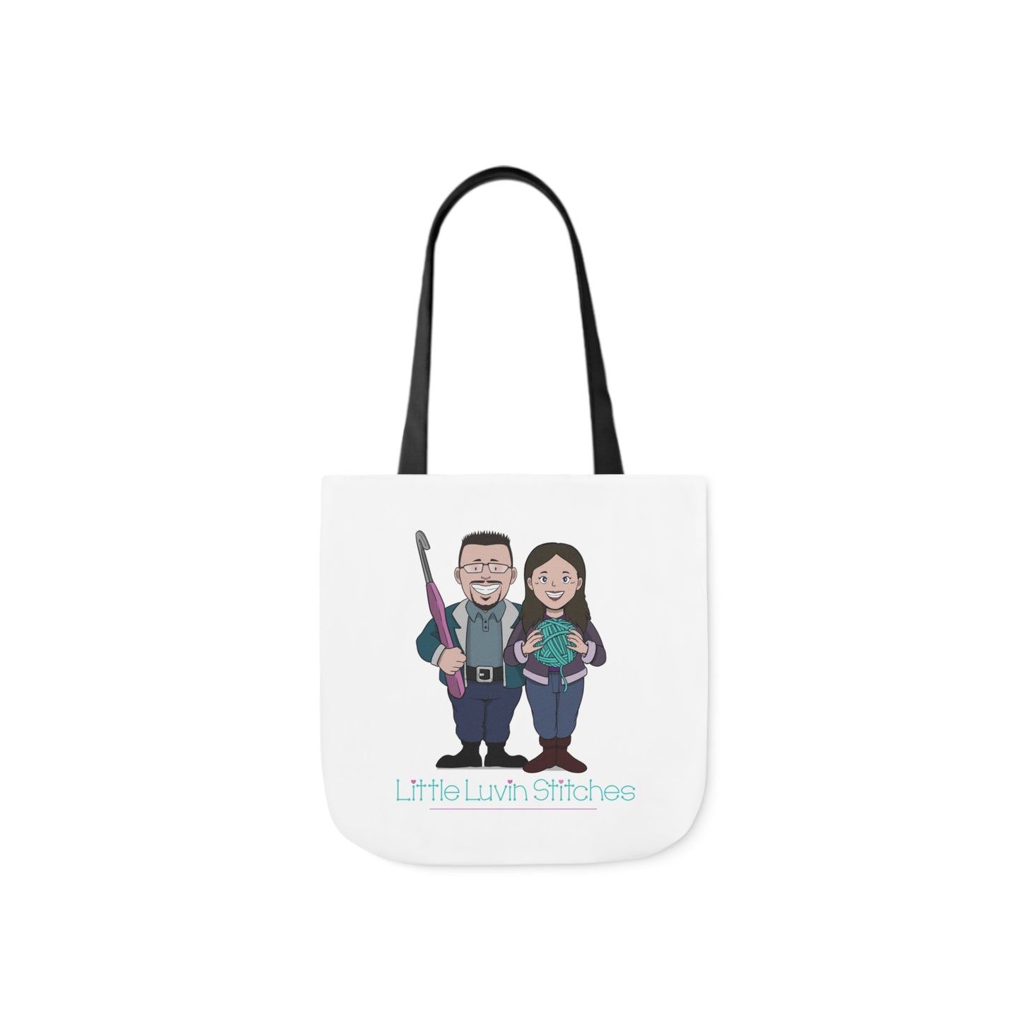 Crochet Couple Canvas Tote Bag, 5-Color Straps, 3 Sizes