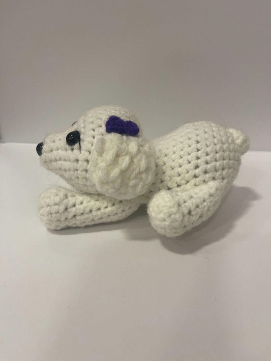 Poodle with a Blue Bow Handmade Plushie - Little Luvin Stitches
