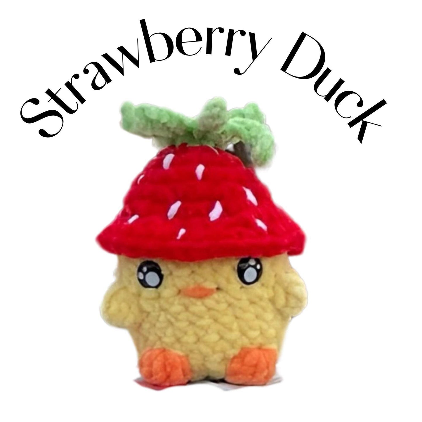 Made by Hand, Crocheted Strawberry Ducky Plushie, Amigurumi Plushie Toy