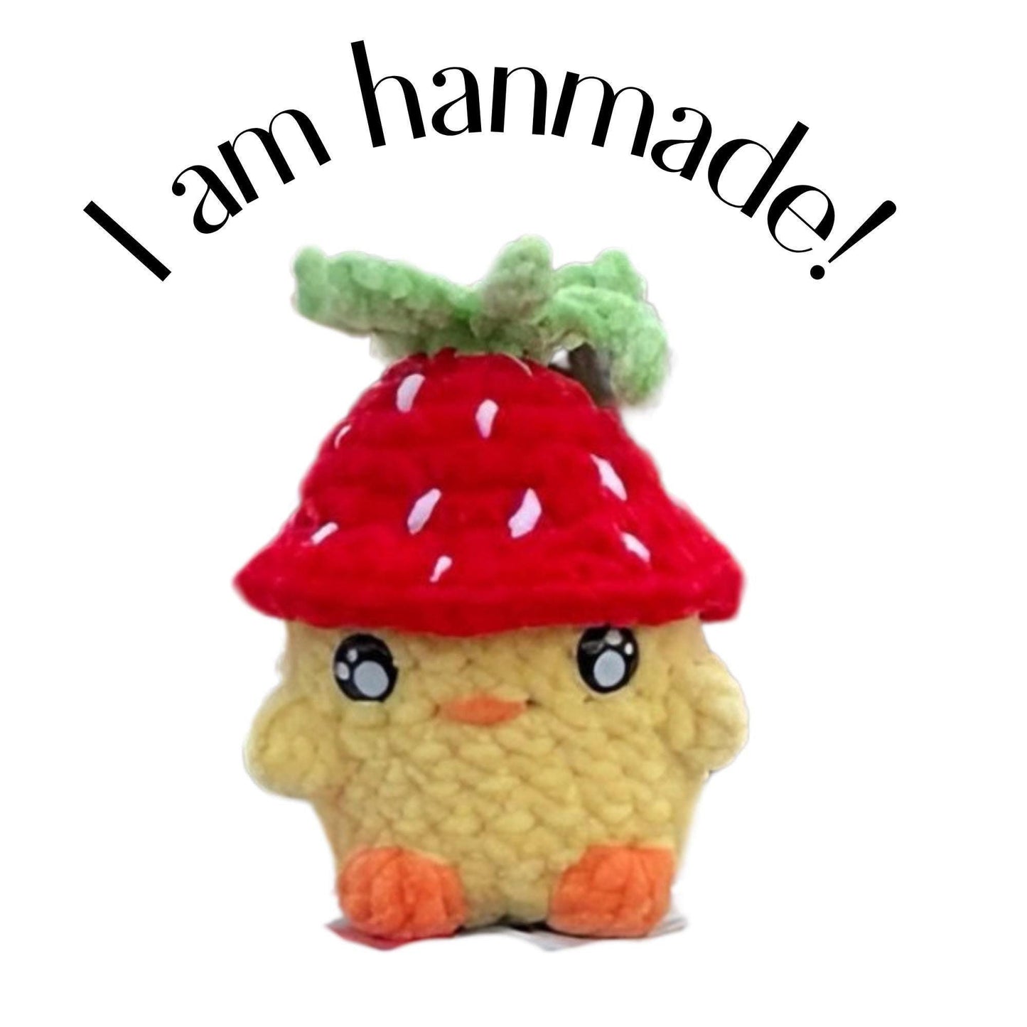 Made by Hand, Crocheted Strawberry Ducky Plushie, Amigurumi Plushie Toy