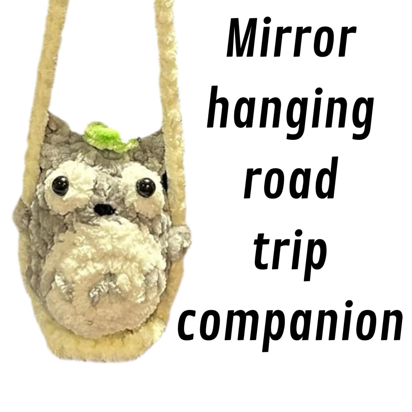 Handmade Crochet Rearview Mirror Hanger, Options - Friendly Forest Spirit Animal or Ellie the Elephant Swinging Mirror Hanger