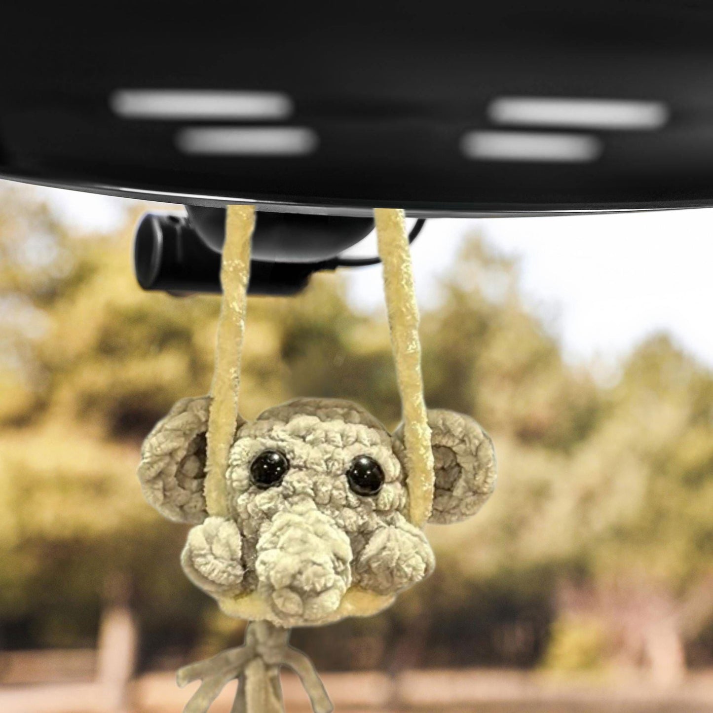 Handmade Crochet Rearview Mirror Hanger, Options - Friendly Forest Spirit Animal or Ellie the Elephant Swinging Mirror Hanger
