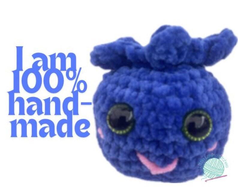 Handmade Crochet Blueberry, Positive Fruit Plushie
