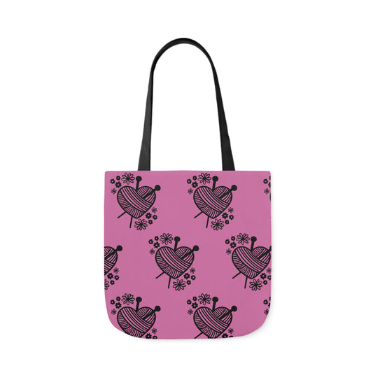 Cute Crochet and Hearts Themed Canvas Tote Bag, Matching Black Strap