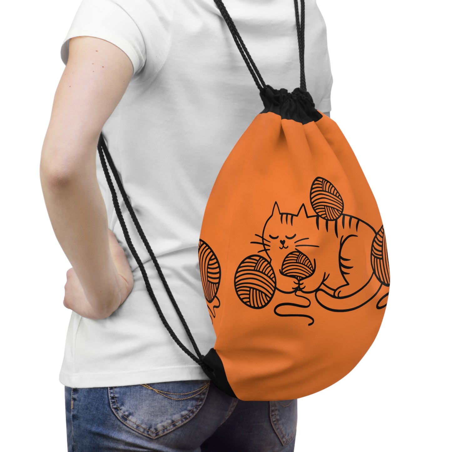 Cat And Yarn Drawstring Bag, Cute Yarn Bag