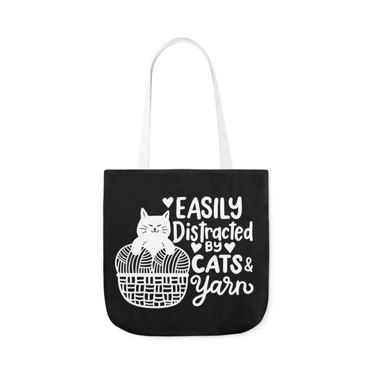 Easily distracted By Cats and Yarn, Canvas Tote Bag, 5-Color Straps, 3 Sizes Yarn Bag