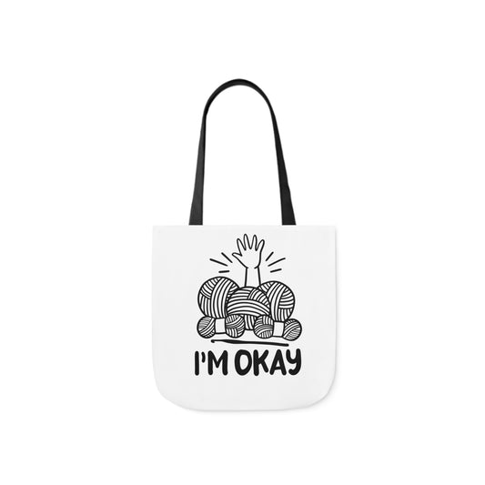 I'm Okay Cute Crochet Themed Canvas Tote Bag, 5-Color Straps