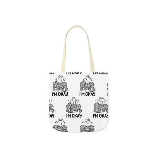 I'm Okay Pattern Canvas Tote Bag, 5-Color Straps, 3 Background Colors, 3 Sizes