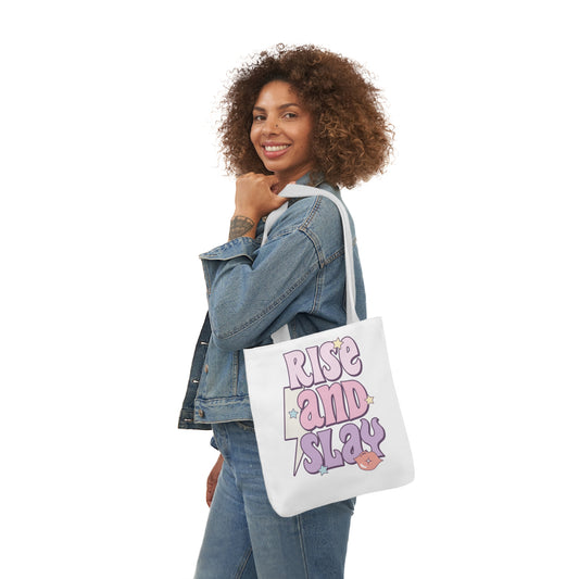 Canvas Tote Bag, 5-Color Straps, 3 Sizes, Rise and Slay, Cute Saying Bag