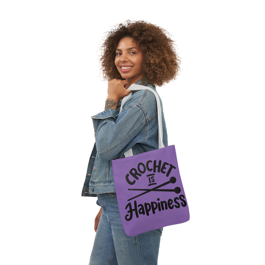 Crochet is Happiness Canvas Tote Bag, 5-Color Straps, 3 Sizes