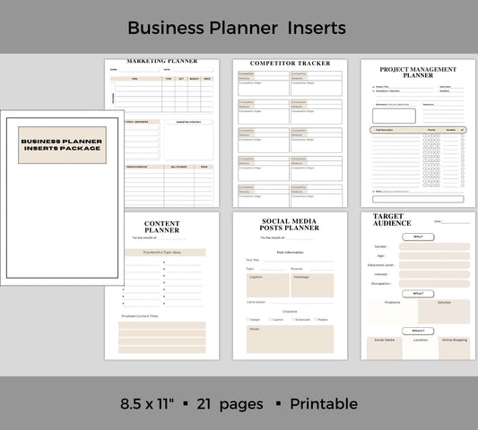 Business Planner Inserts Package, Instant Download, Printable Inserts