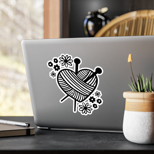 Heart Shaped Yarn Kiss-Cut Vinyl Decal, Crochet Themed Sticker