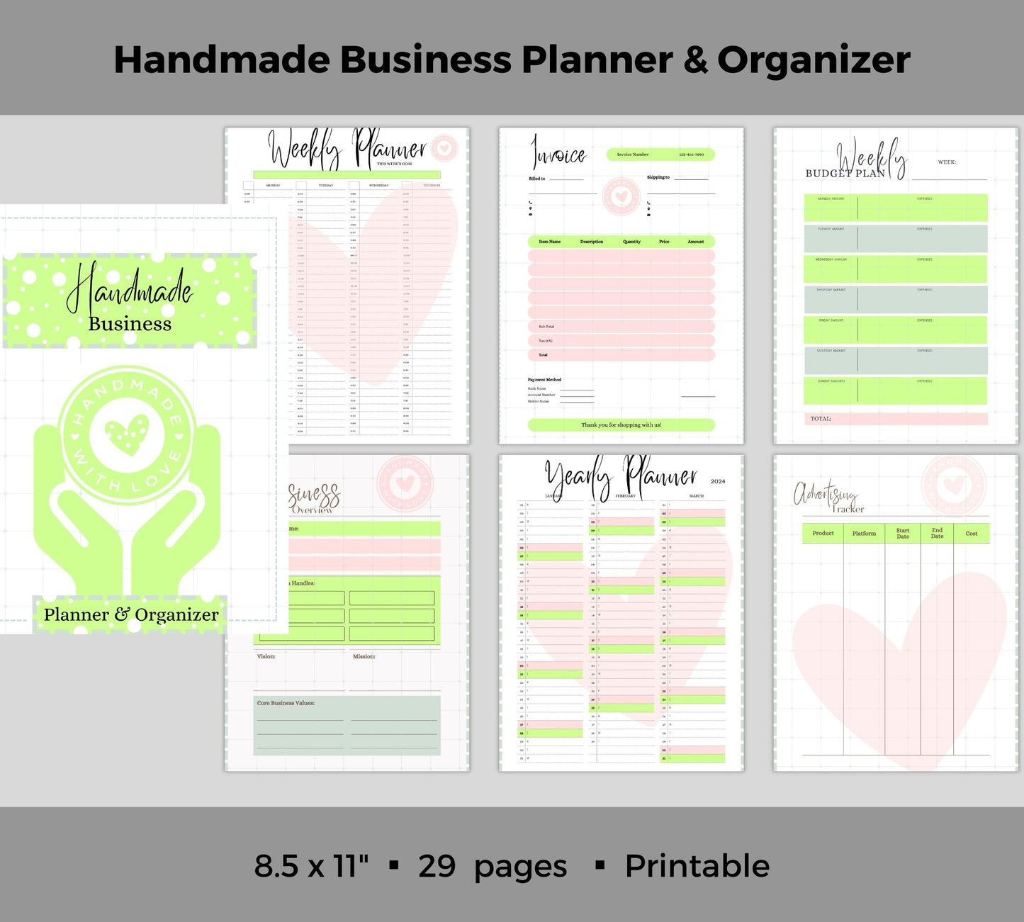 Digital Business Planner and Organizer Business Planning, Marketing Planning, Strategy, Expenses, and More, 29 Page Printable Digital Bundle